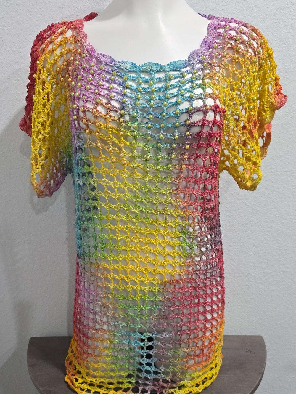 VTG Creacioni Effeci Multicolor Crochet Mesh Top Lightweight Beach Cover-Up